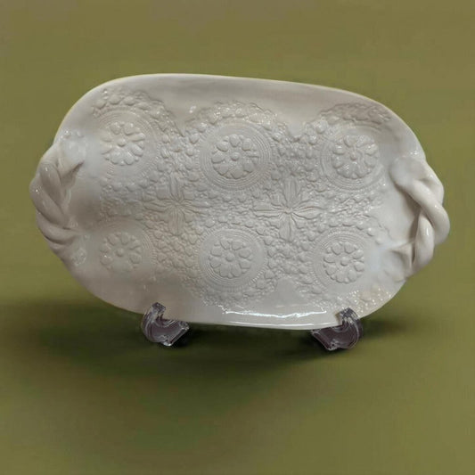 Vintage Bayside Curiosities | Handmade Ceramic Cream Decorative Flower Tray