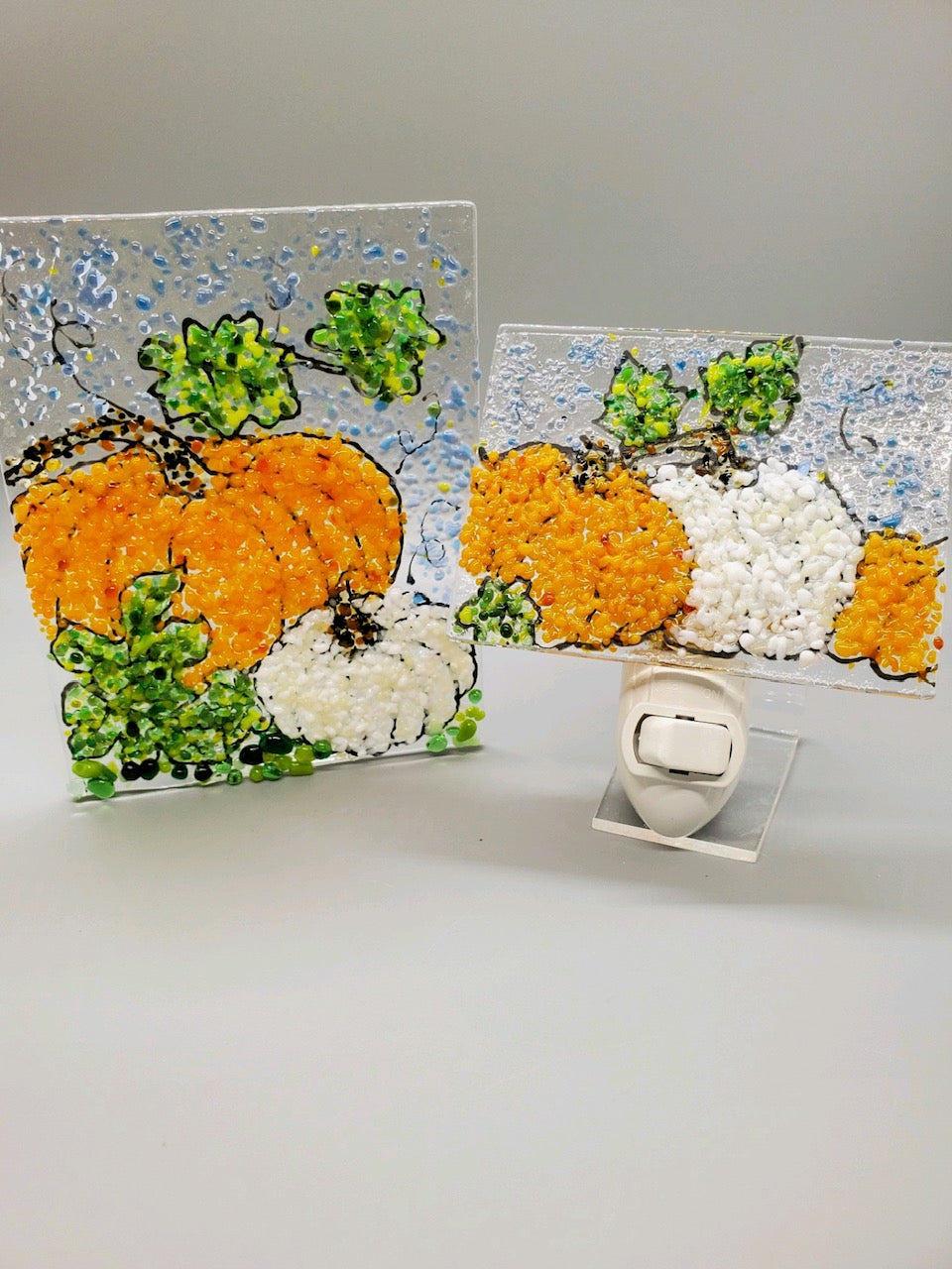 River Rock Glass Studio | Pumpkin Fused Glass Nightlight & Votive