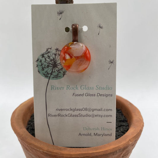 River Rock Glass Studio | Orange & White Pendant