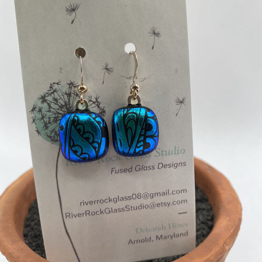 River Rock Glass Studio | Turquoise Etching Earrings