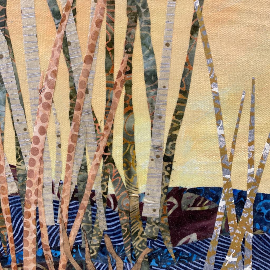 Mixed-media collage of birch trees